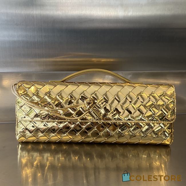 Colestore Bottega Veneta Women Long Clutch Andiamo With Handle Shiny Gold 31x13x3 cm - 1