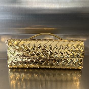 Colestore Bottega Veneta Women Long Clutch Andiamo With Handle Shiny Gold 31x13x3 cm