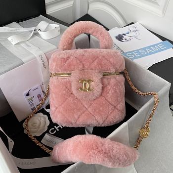Colestore Chanel Vanity Case Pink Fur 27*17*17*cm