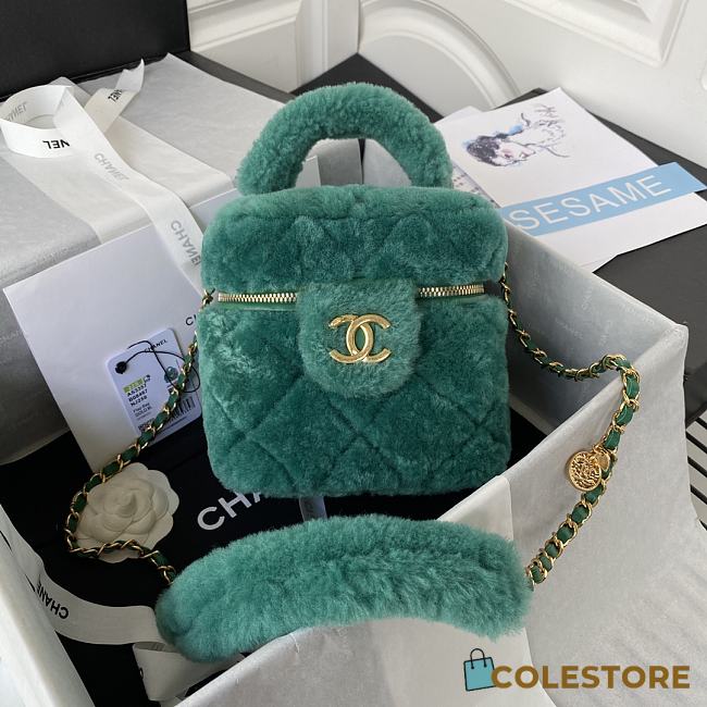 Colestore Chanel Vanity Case Green Fur 27*17*17*cm - 1