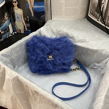 Colestore Chanel Shoulder Bag Blue Fur 15*11*4.5cm