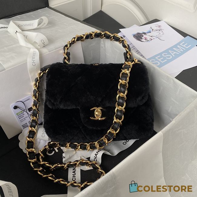 Colestore Chanel Flap Bag Fur Black 15X20.5X8cm - 1