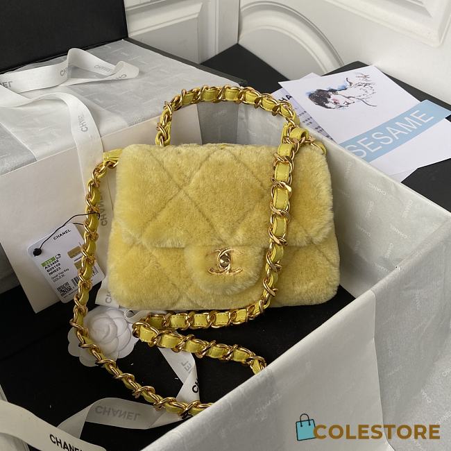 Colestore Chanel Flap Bag Fur Yellow 15X20.5X8cm - 1