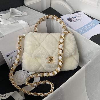 Colestore Chanel Flap Bag Fur White 15X20.5X8cm