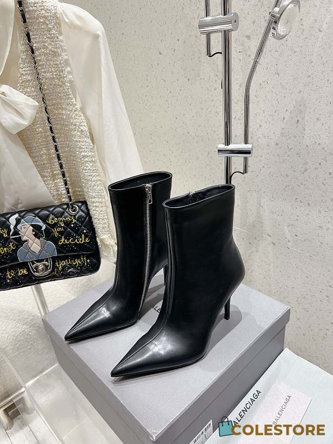Colestore Balenciaga Pointed Toe High Heel Zip Boot Black - 1