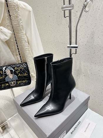 Colestore Balenciaga Pointed Toe High Heel Zip Boot Black