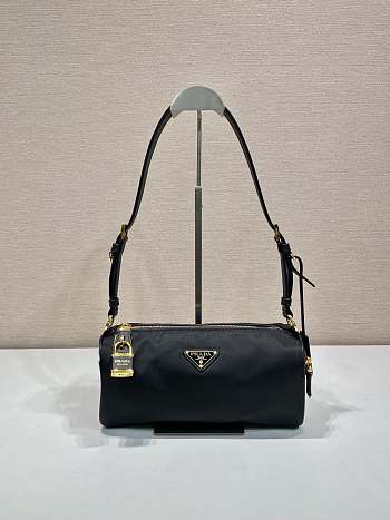 Colestore Prada Medium Re-Nylon and leather shoulder bag with padlock Black 27 x 12 x 10.5cm