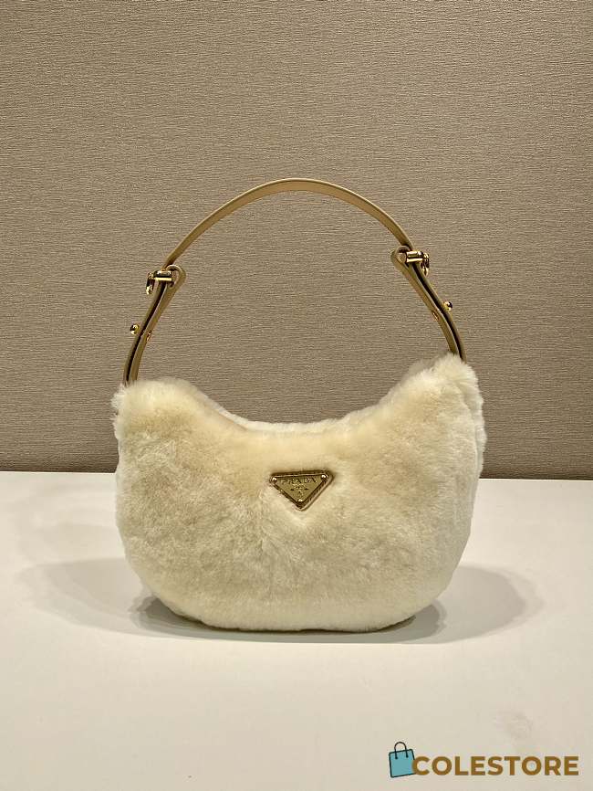 Colestore Prada Arqué Shearling and Leather Shoulder Bag Women White 22.5 x 18.5 x 6.5cm - 1
