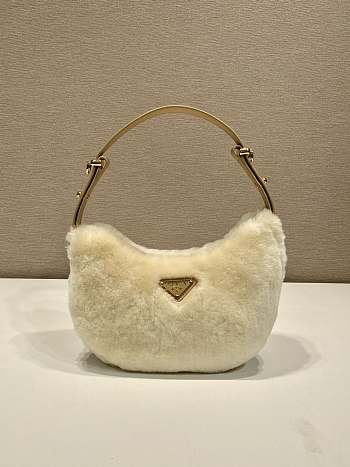 Colestore Prada Arqué Shearling and Leather Shoulder Bag Women White 22.5 x 18.5 x 6.5cm