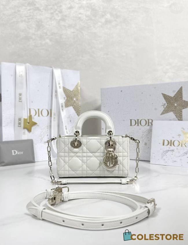 Colestore Dior D-Joy Micro Bag White Silver Hardware 16 x 9 x 5 cm - 1