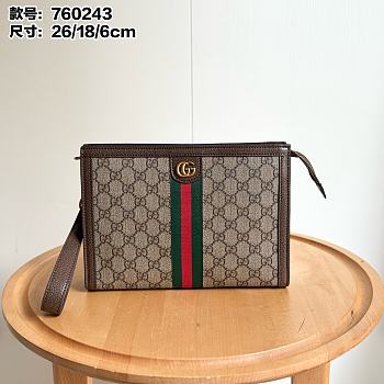 Colestore Gucci Ophidia Gg Supreme canvas pouch Brown 26x18x6cm