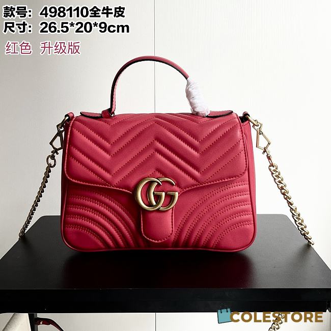 Colestore Gucci GG Marmont Top Handle Bag Red 26.5x 20x 9cm - 1