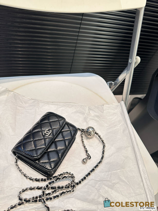 Colestore Chanel 21S Camelia Card Holder w/ Chain Black 12 x 10 cm - 1