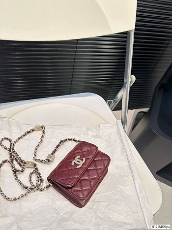 Colestore Chanel 21S Camelia Card Holder w/ Chain Rouge 12 x 10 cm