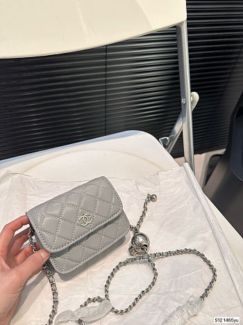 Colestore Chanel 21S Camelia Card Holder w/ Chain Grey 12 x 10 cm