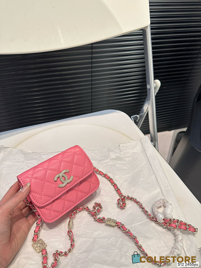 Colestore Chanel 21S Camelia Card Holder w/ Chain Pink 12 x 10 cm - 1