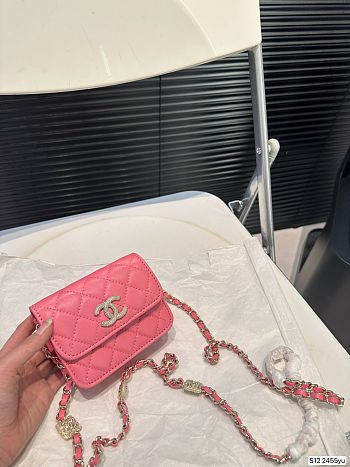 Colestore Chanel 21S Camelia Card Holder w/ Chain Pink 12 x 10 cm