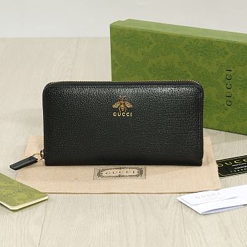 Colestore Gucci Animalier Leather Zip Around Wallet - Black 19 x 10 cm