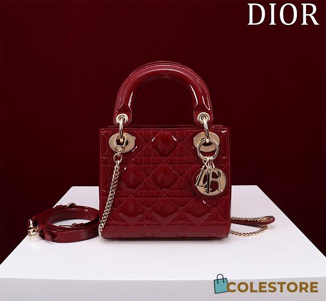 Colestore Dior Lady Mini Bag Cherry Red Patent Cannage Calfskin 17 x 15 x 7 cm - 1