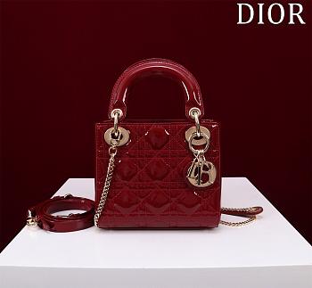 Colestore Dior Lady Mini Bag Cherry Red Patent Cannage Calfskin 17 x 15 x 7 cm