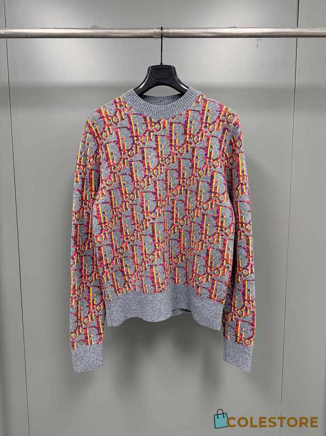 Colestore Dior Oblique Sweater Gray and Pink Virgin Wool Jacquard - 1