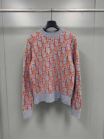 Colestore Dior Oblique Sweater Gray and Pink Virgin Wool Jacquard