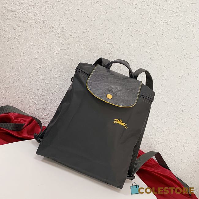 Colestore Longchamp Le Pliage Backpack Black With Yellow Logo  - 1