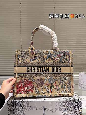 Colestore Dior Book Tote Beige Raffia Embroidered with Multicolor Dior Cabinet de Curiosités Motif 36 cm