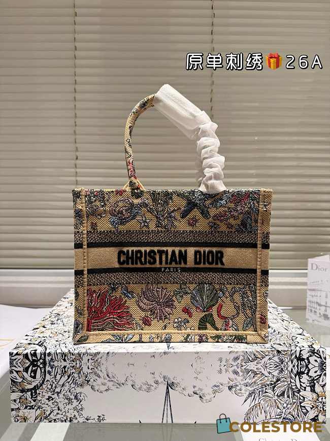Colestore Dior Book Tote Beige Raffia Embroidered with Multicolor Dior Cabinet de Curiosités Motif 26cm - 1