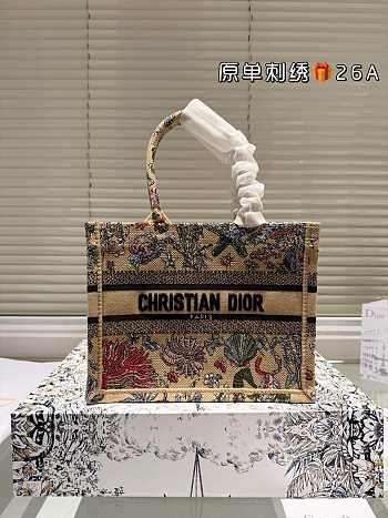 Colestore Dior Book Tote Beige Raffia Embroidered with Multicolor Dior Cabinet de Curiosités Motif 26cm
