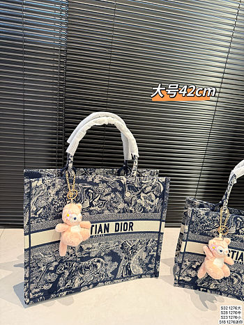 Colestore Dior Book Tote Blue and Ecru Toile de Jouy Reverse Embroidery 42cm