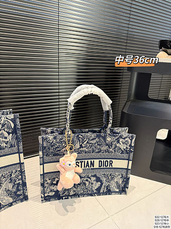 Colestore Dior Book Tote Blue and Ecru Toile de Jouy Reverse Embroidery 36cm