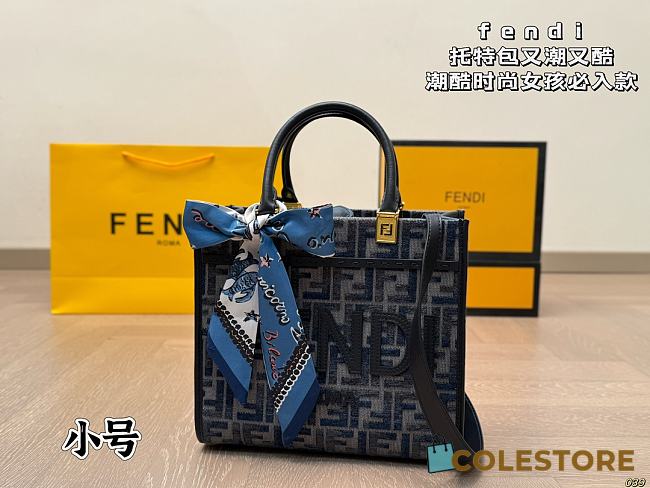 Colestore Fendi Sunshine Small Dark blue FF chenille shopper 25 x 23cm - 1