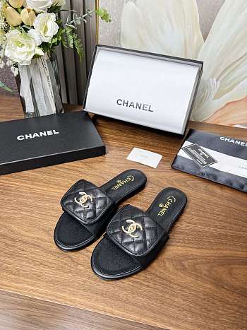 Colestore Chanel Classic Double C Buckle Slippers Black