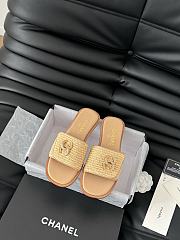 Colestore Chanel White Palm Fiber Slippers Brown - 1