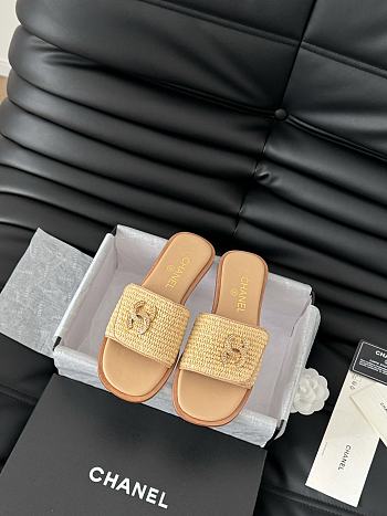 Colestore Chanel White Palm Fiber Slippers Brown