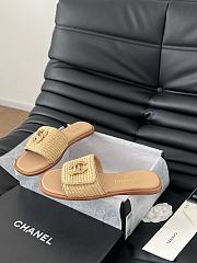 Colestore Chanel White Palm Fiber Slippers Brown - 5
