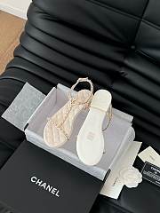Colestore Chanel Beige Lambskin Chain CC Logo Thong Sandals White - 4