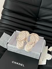 Colestore Chanel Beige Lambskin Chain CC Logo Thong Sandals White - 3
