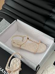 Colestore Chanel Beige Lambskin Chain CC Logo Thong Sandals White - 6