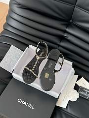 Colestore Chanel Beige Lambskin Chain CC Logo Thong Sandals Black - 6