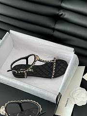 Colestore Chanel Beige Lambskin Chain CC Logo Thong Sandals Black - 3