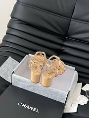 Colestore Chanel Beige Lambskin Chain CC Logo Thong Sandals Heels Beige 5cm - 6