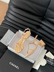 Colestore Chanel Beige Lambskin Chain CC Logo Thong Sandals Heels Beige 5cm - 5
