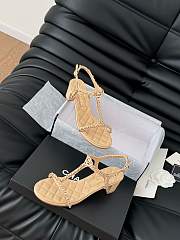 Colestore Chanel Beige Lambskin Chain CC Logo Thong Sandals Heels Beige 5cm - 2