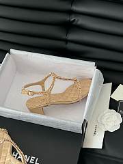 Colestore Chanel Beige Lambskin Chain CC Logo Thong Sandals Heels Beige 5cm - 3