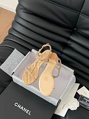 Colestore Chanel Beige Lambskin Chain CC Logo Thong Sandals Heels Beige 5cm - 4