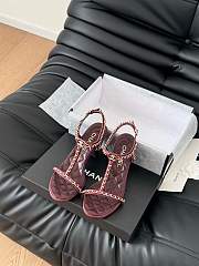 Colestore Chanel Beige Lambskin Chain CC Logo Thong Sandals Heels Black 5cm - 1