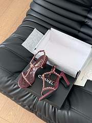 Colestore Chanel Beige Lambskin Chain CC Logo Thong Sandals Heels Black 5cm - 5