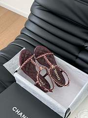 Colestore Chanel Beige Lambskin Chain CC Logo Thong Sandals Heels Black 5cm - 2